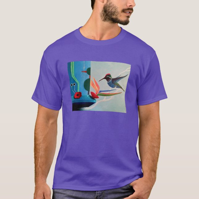 Camiseta Technobird - Colibrí y yuxtaposición tecno (Anverso)