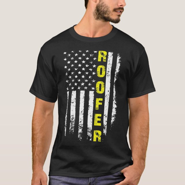 Camiseta Techo Con Bandera Americana Tejado Gracioso Regalo (Anverso)