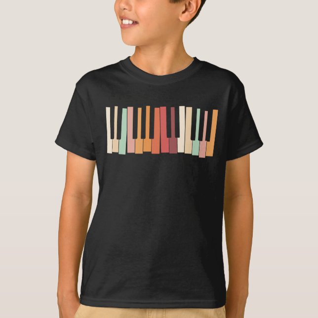 Camiseta Teclado colorido Piano Keys Pianista retro (Anverso)