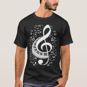 Camiseta Teclado de Clef de Agudos Notas de Música Clásica