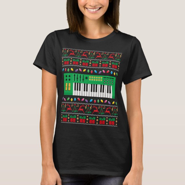Camiseta Teclado musical Navidades feos luces de navidad su (Anverso)