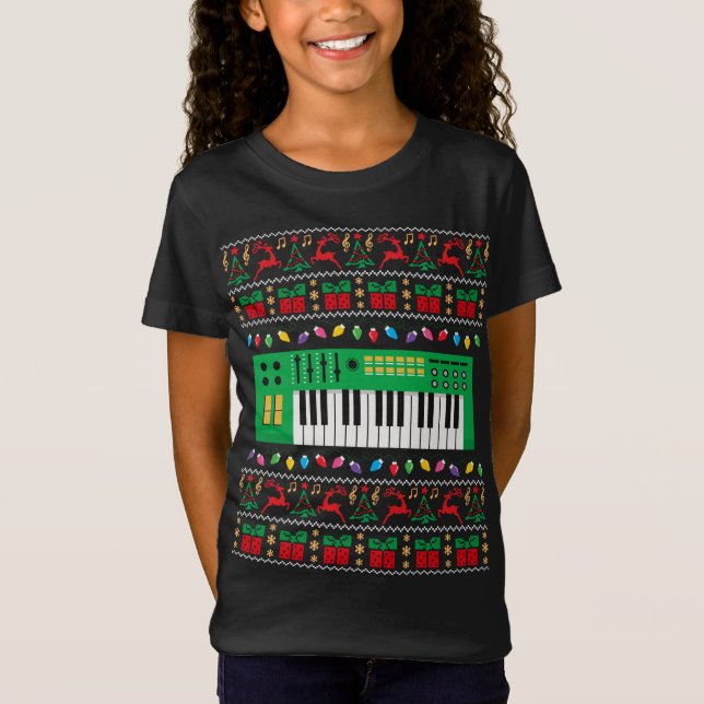 Camiseta Teclado musical Navidades feos luces de navidad su (Anverso)