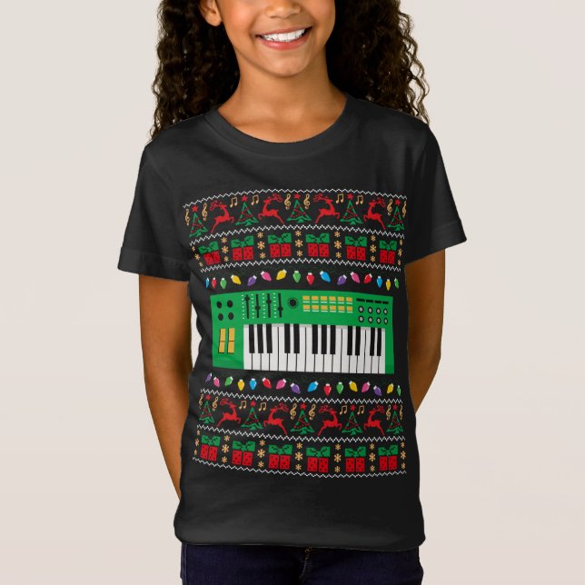 Camiseta Teclado musical Navidades feos luces de navidad su (Anverso)