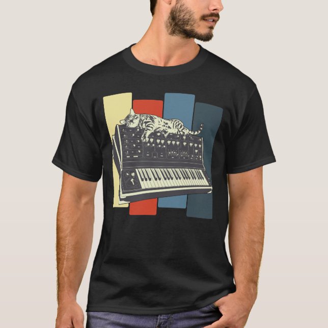 Camiseta Teclado sintetizador modular Gato analógico vintag (Anverso)