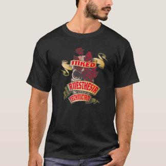 Camiseta Técnico de Anestesia Calavera Tatuada y Rosas Roja
