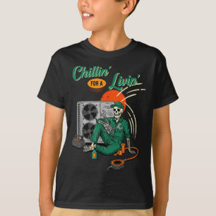 Camiseta Técnico de CVC divertido esqueleto relajándose par