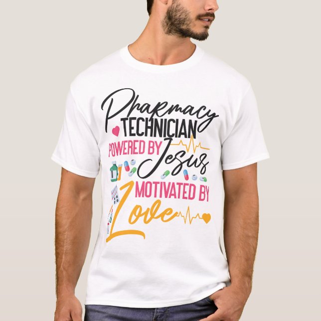 Camiseta Técnico De Farmacia Alimentado Por Jesús (Anverso)