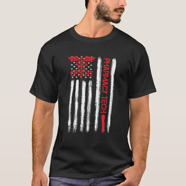 Camiseta Técnico de Farmacia de Bandera Americana CPhT Tech (Anverso)