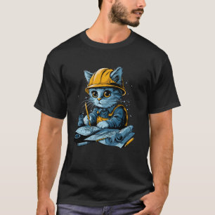 Camiseta Técnico de ingeniería civil de gato trabajador lin