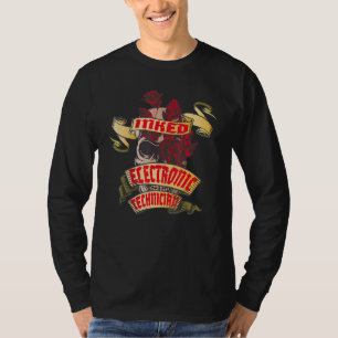 Camiseta Técnico Electrónico Calavera Tatuada y Rosas Rojas