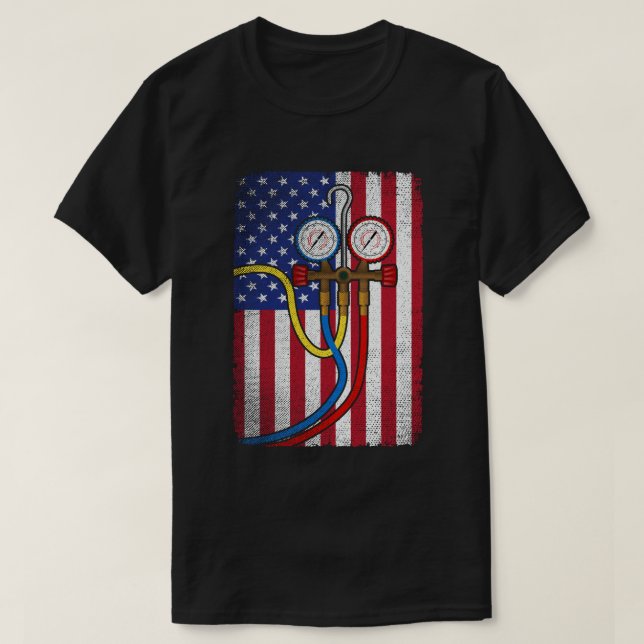 Camiseta Técnico Patriótico de HVAC Bandera Americana HVAC  (Diseño del anverso)