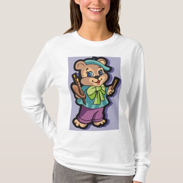 Camiseta Teddy Bear Artist with Beret and Paint Brushes (Anverso)