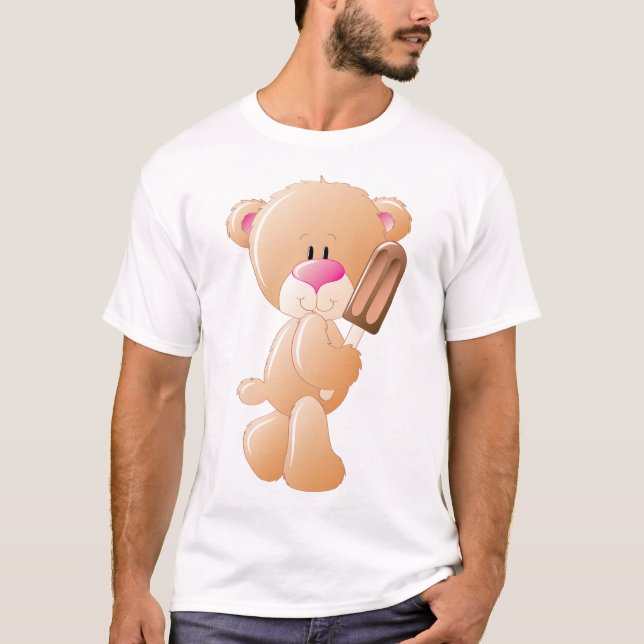 Camiseta Teddy Bear Holding Chocolate Ice Cream Popsicle (Anverso)