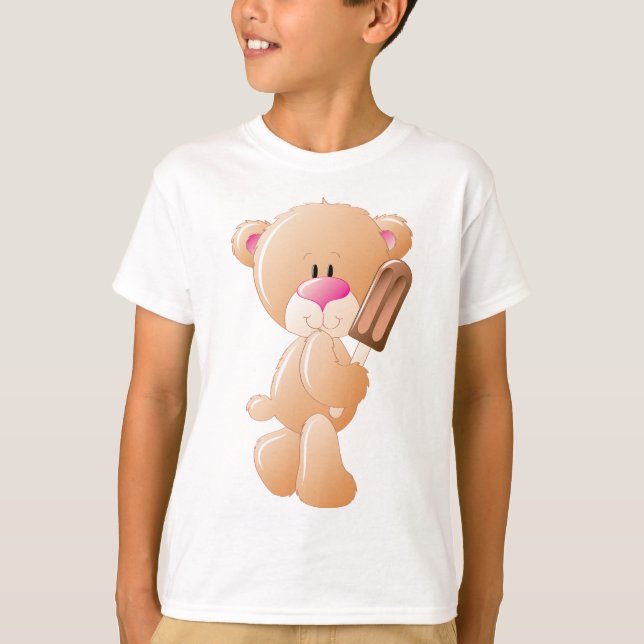 Camiseta Teddy Bear Holding Chocolate Ice Cream Popsicle (Anverso)