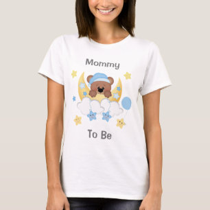Camiseta Teddy Bear Moon Stars Baby Boy Shower Mom To Be