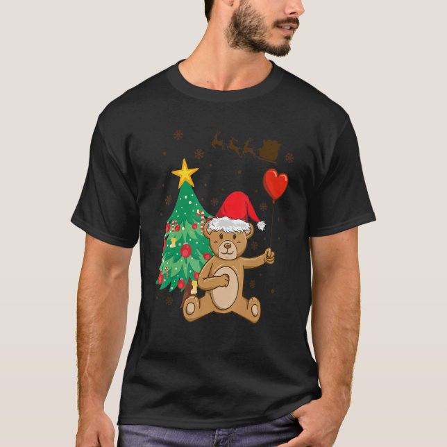 Camiseta Teddy Bear Santa Hat Christmas Tree Pajama Cute X  (Anverso)