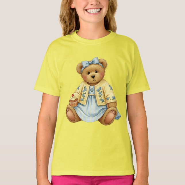 Camiseta Teddy con un vestido de lino azul con un pastel (Anverso)