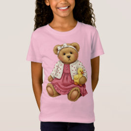 Camiseta Teddy con una ropa de cama rosa