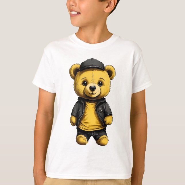 Camiseta Teddy Hug: Niños de oso amarillo y negro simples (Anverso)
