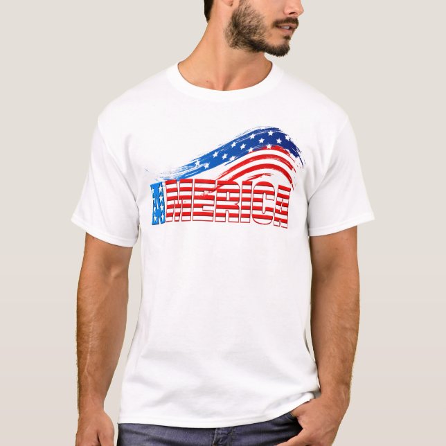 Camiseta Tee básico para hombres - AMERICA estriba franjas (Anverso)