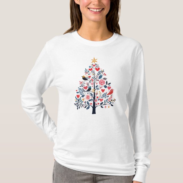 Camiseta Tee de árbol de navidad festivo para mujeres (Anverso)