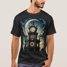 Tee de arte de la torre gótica iluminada por luna