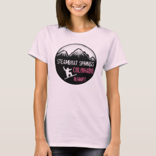 Camiseta Tee de arte de snowboard rosa de Steamboat Springs