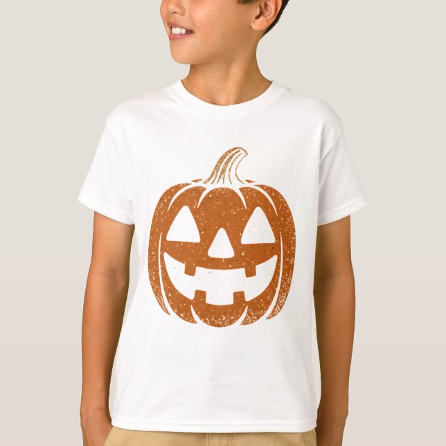 Camiseta Tee de cara de calabaza retro - Vibes de Halloween (Anverso)