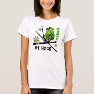 Camiseta Tee de damas de esquí verde Mount Hood Oregon