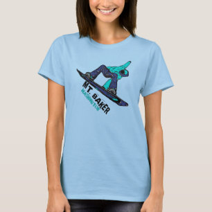 Camiseta Tee de damas de snowboard verde azuladas del Monte