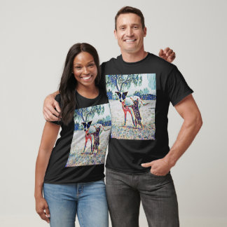 Camiseta Tee De Diseño De Arte De Perro Y Gato