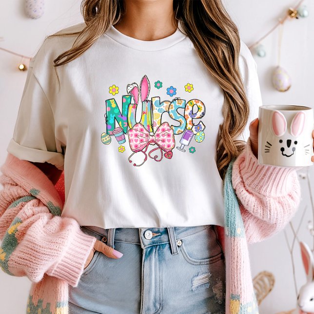 Camiseta Tee de enfermera de Pascua; orejas de conejito y S (Subido por el creador)