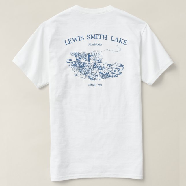 Camiseta Tee de esbozo de pesca en el lago Lewis Smith (Reverso del diseño)
