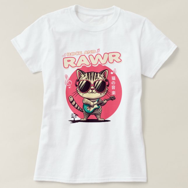 Camiseta Tee de gato rock de estilo japonés (Diseño del anverso)