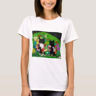 Camiseta Tee de gatos y flores