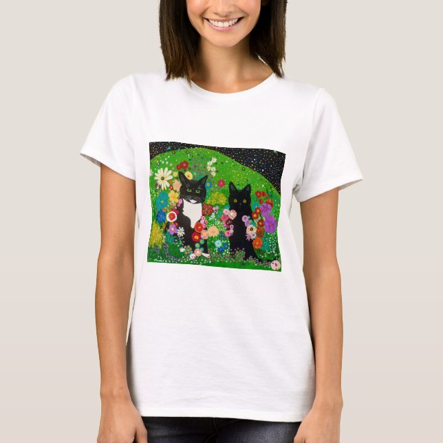 Camiseta Tee de gatos y flores (Anverso)