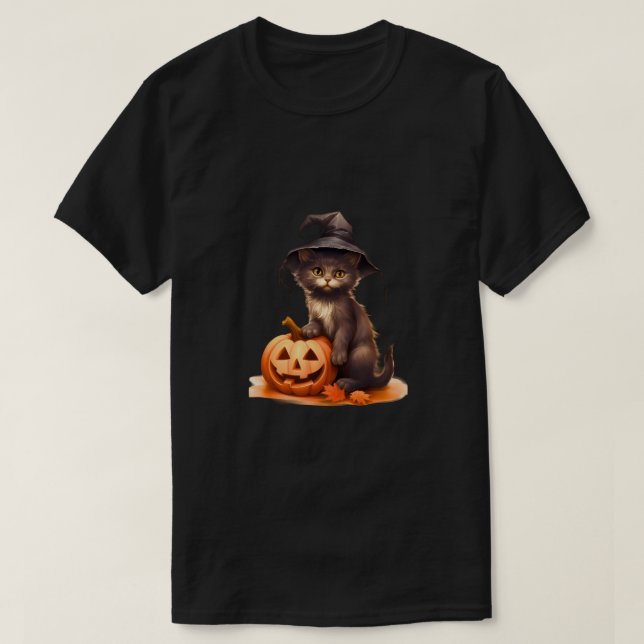 Camiseta Tee de Halloween para gato y calabaza negros - Esc (Diseño del anverso)