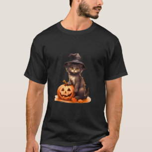 Camiseta Tee de Halloween para gato y calabaza negros - Esc