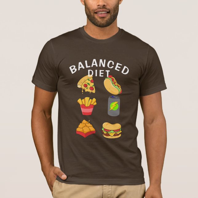 Camiseta Tee de humor de dieta equilibrada, impresión de ca (Anverso)