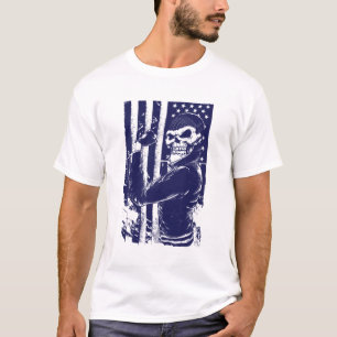 Camiseta Tee de la bandera del cráneo del rebelde azul patr