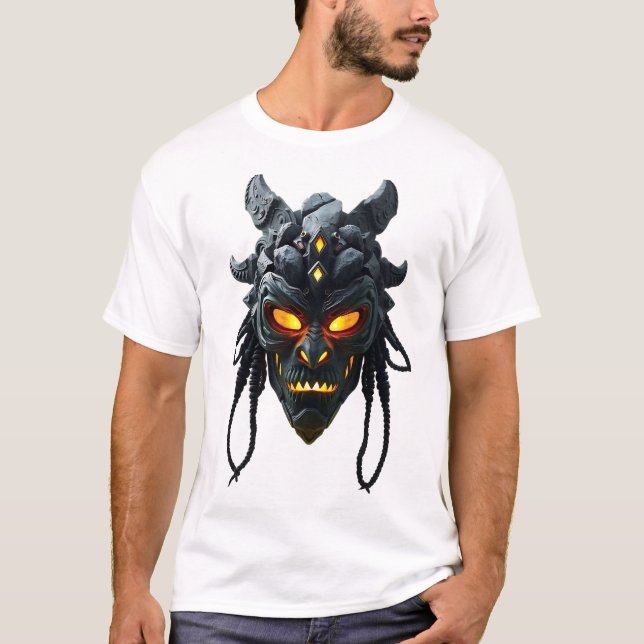 Camiseta Tee de la máscara tribal de guerrero asteroide (Anverso)