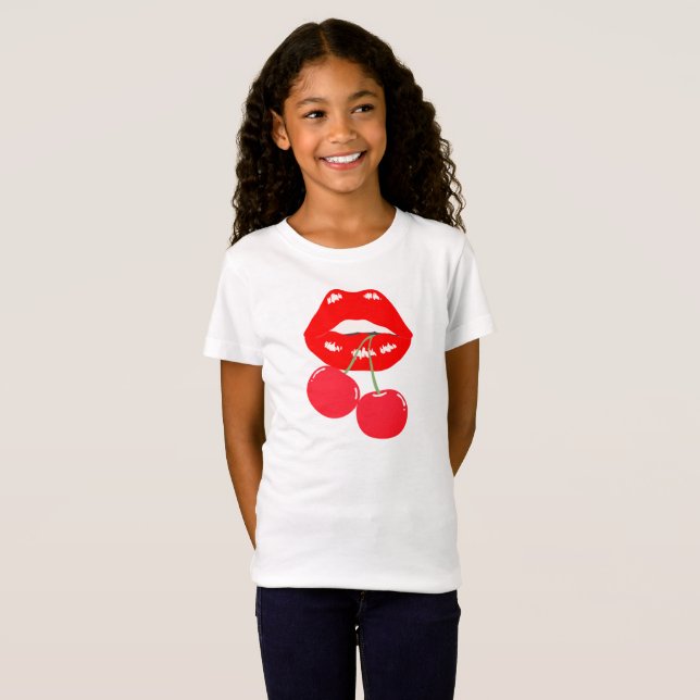 Camiseta Tee de labios rojos negrita y juguetón para Chicas (Anverso completo)