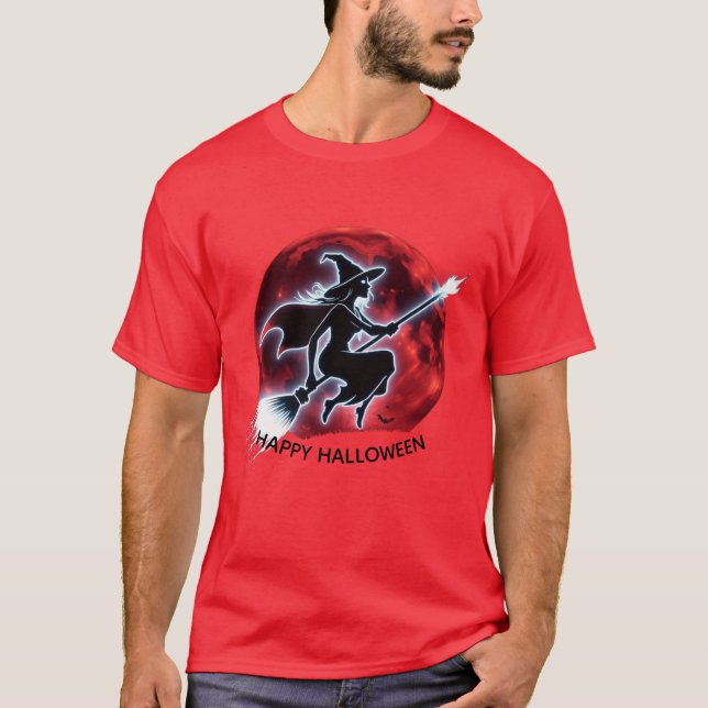 Camiseta Tee de los hombres de la luna roja que vuelan bruj (Anverso)