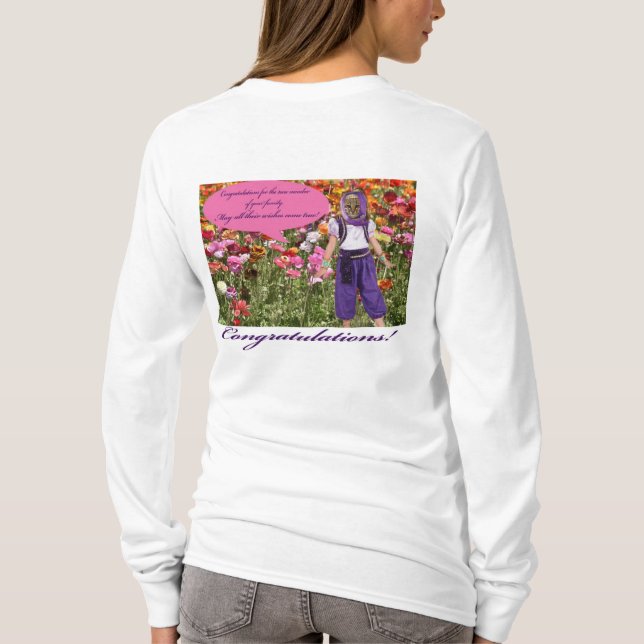 Camiseta tee de manga larga para mujeres. Felicidades. (Reverso)