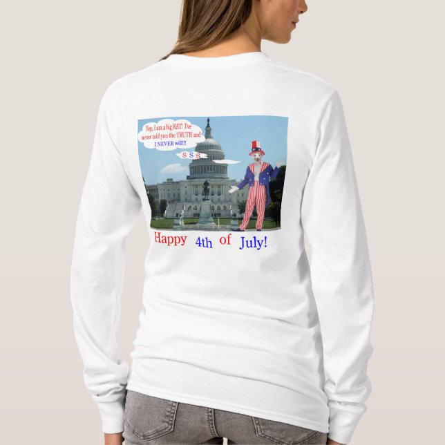 Camiseta tee de manga larga para mujeres. Feliz 4. rata/unc (Reverso)