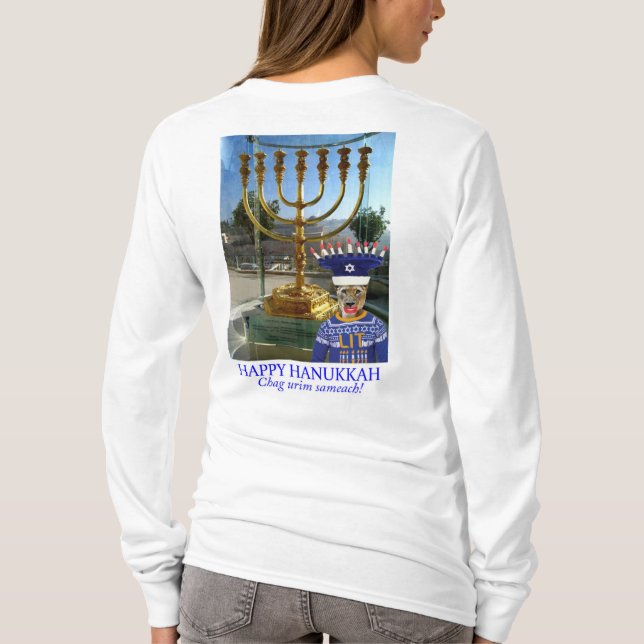 Camiseta tee de manga larga para mujeres. Feliz Hanukkah. l (Reverso)