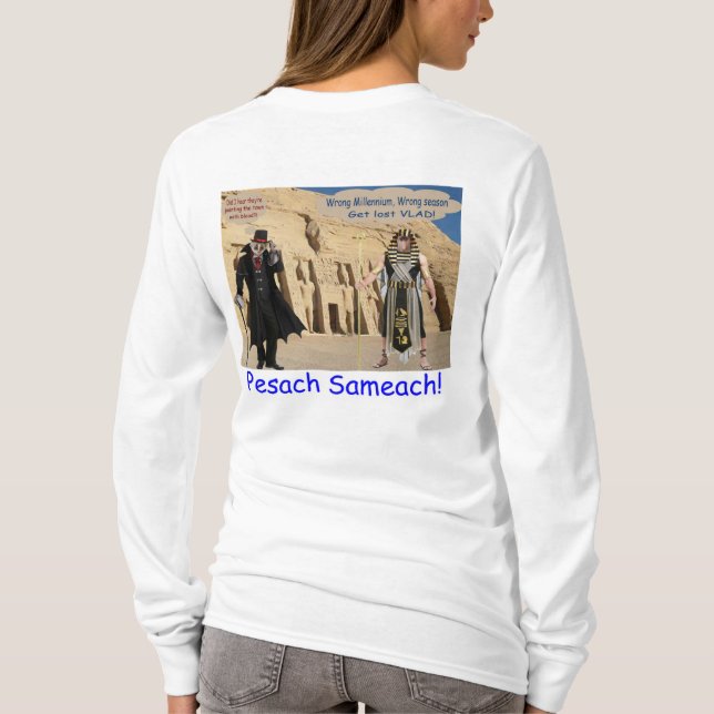 Camiseta tee de manga larga para mujeres. Feliz Pascua. (Reverso)