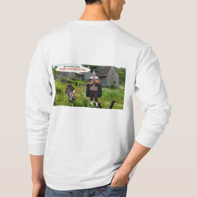 Camiseta tee de manga larga, turquía Feliz Acción de Gracia (Reverso)
