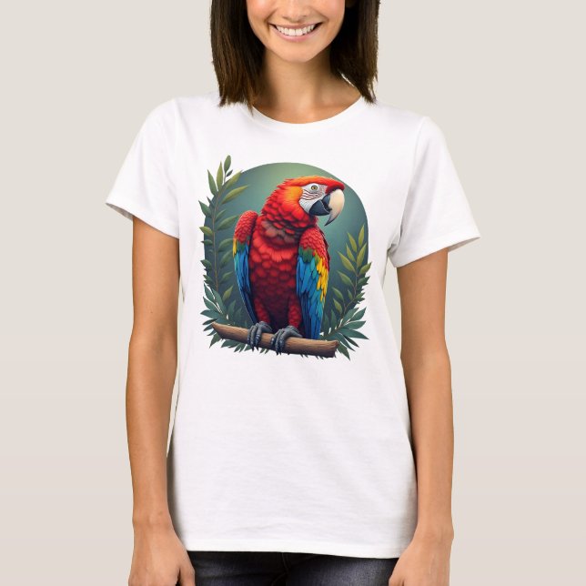 Camiseta Tee de mujeres de loro de Macaw - Ave tropical col (Anverso)