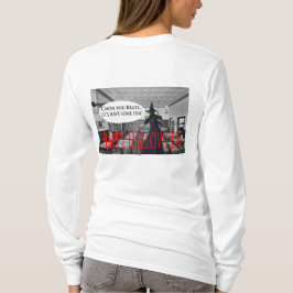 Camiseta tee de mujeres de manga larga, gato de bruja feliz